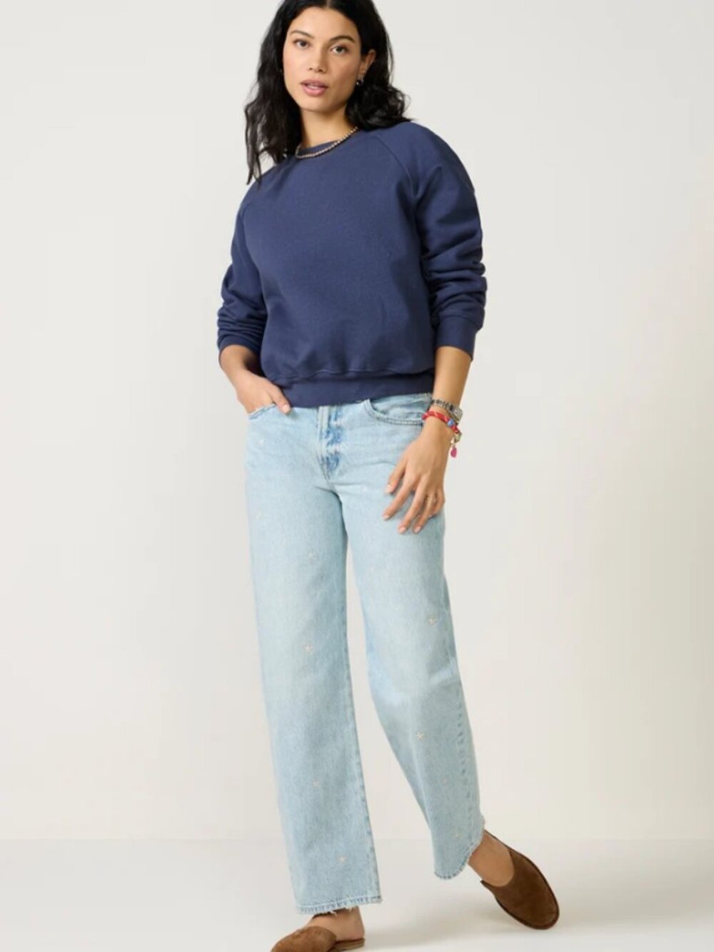 Evereve Heritage Crewneck Pullover Sweatshirt Navy Blue Cotton Made in USA